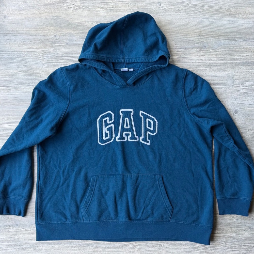 Gap Logo Hoodie Royal Teal Blue Fleece Sweatshirt XXL Gorpcore Preppy Pullover
